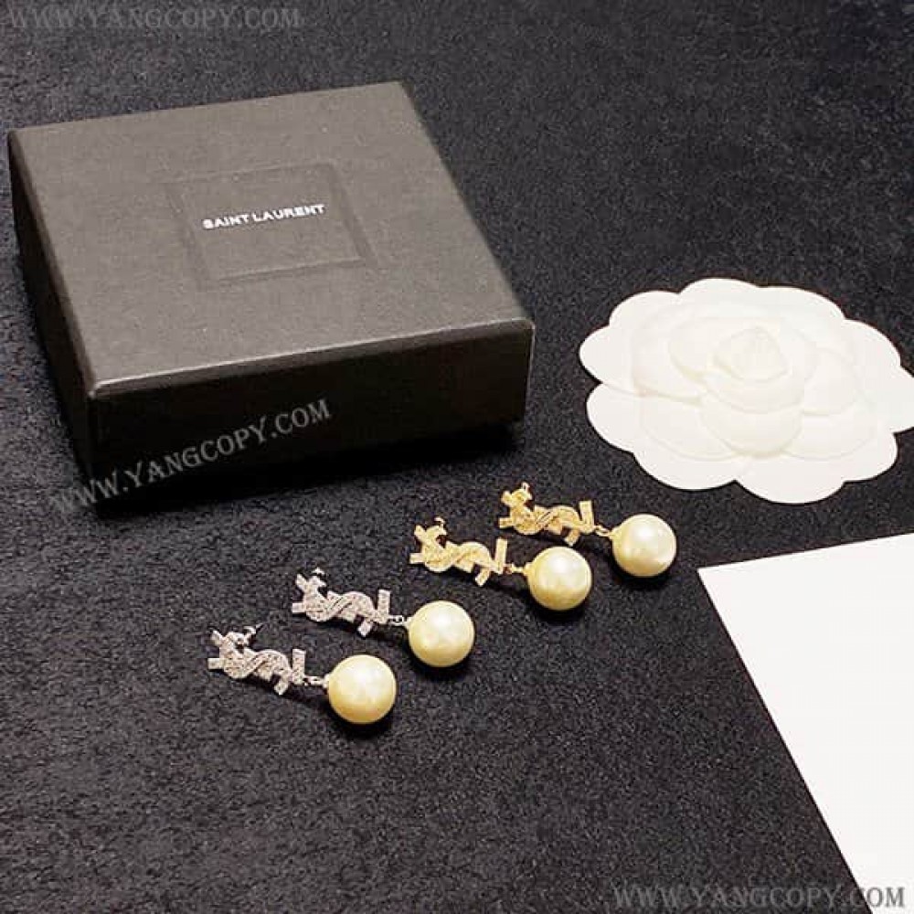サンローラン 偽物 モノグラム ロゴ パール ピアス Say50170