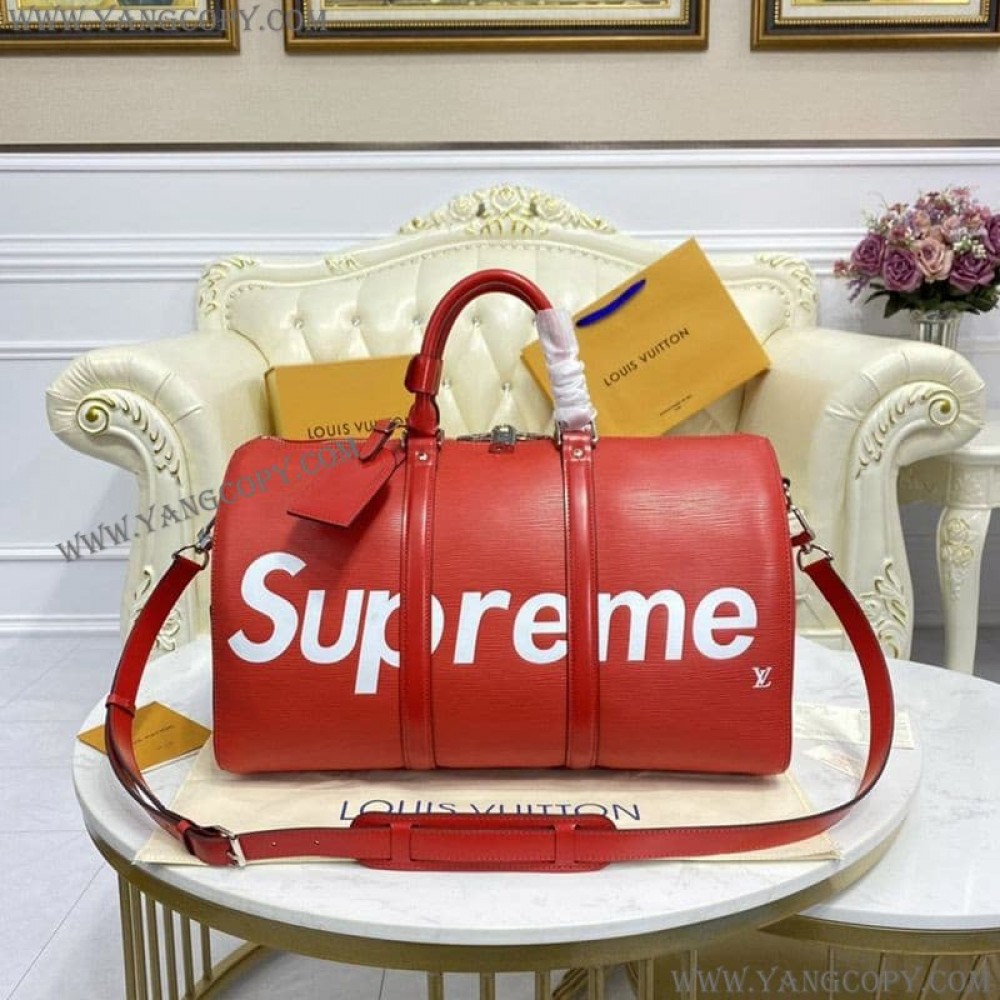 ルイヴィトン 偽物 ×シュプリーム ボストンバッグ エピレザー レッド ユニセックス M53419