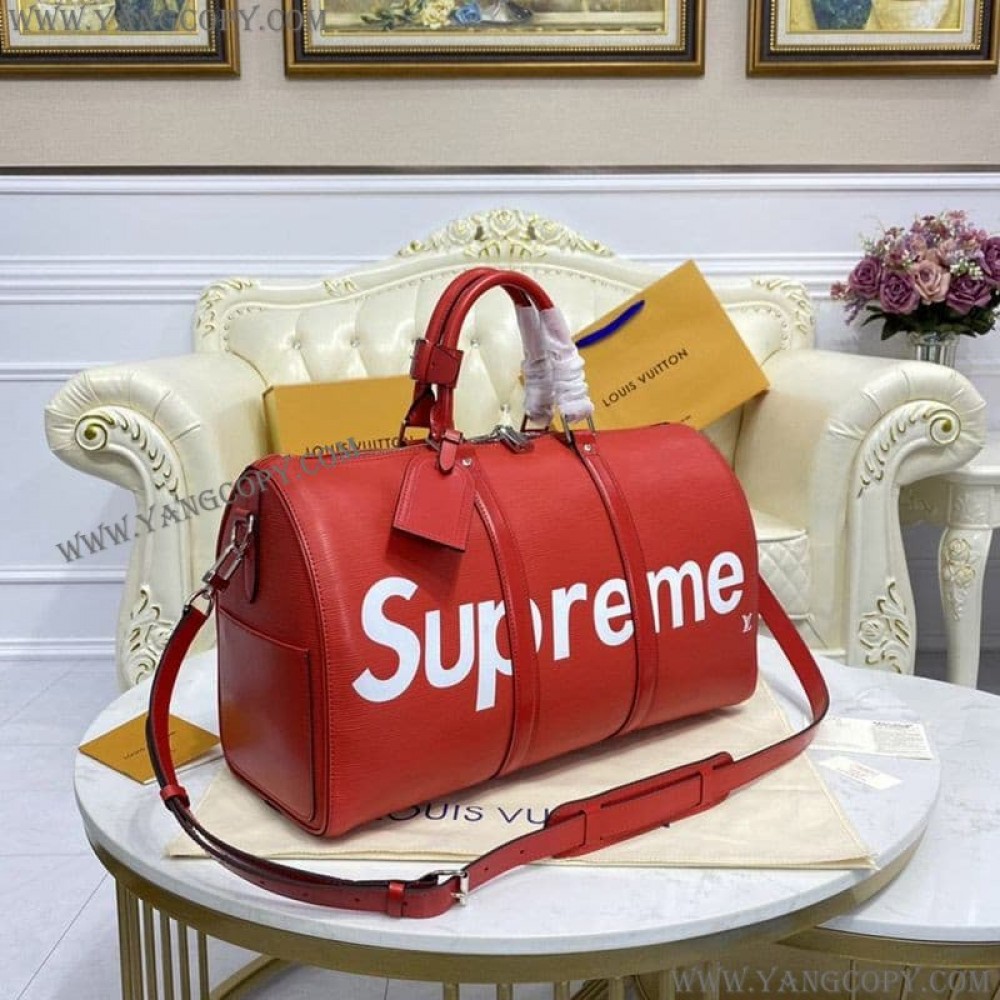 ルイヴィトン 偽物 ×シュプリーム ボストンバッグ エピレザー レッド ユニセックス M53419