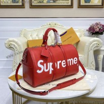 ルイヴィトン 偽物 ×シュプリーム ボストンバッグ エピレザー レッド ユニセックス M53419