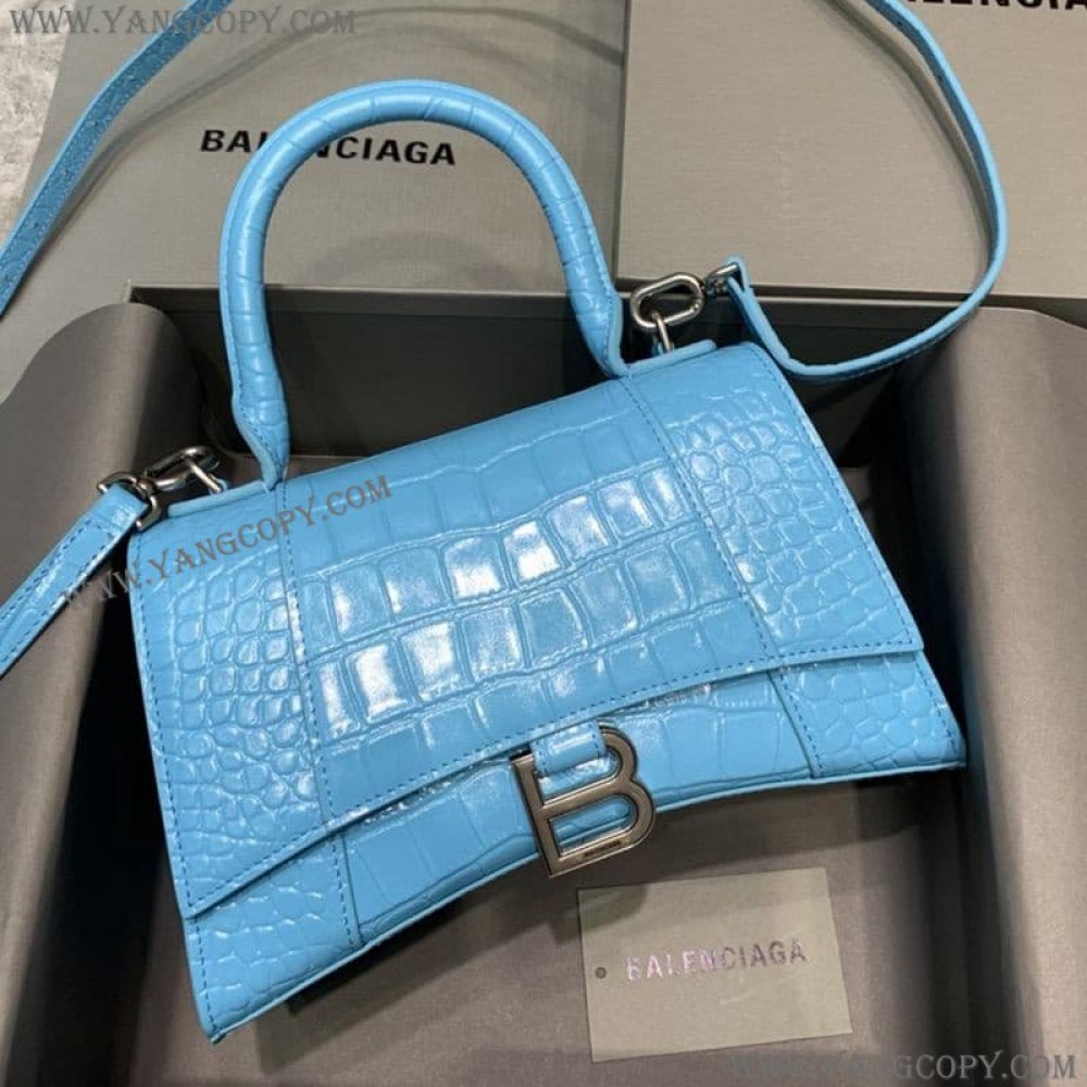 バレンシアガ 偽物 クロコダイル型押し HOURGLASS ハンドルバッグ ban33405