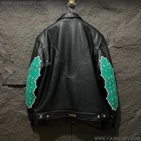クロムハーツ 偽物 フローラルクロス レザージャケット Blk×Grn Kue10837