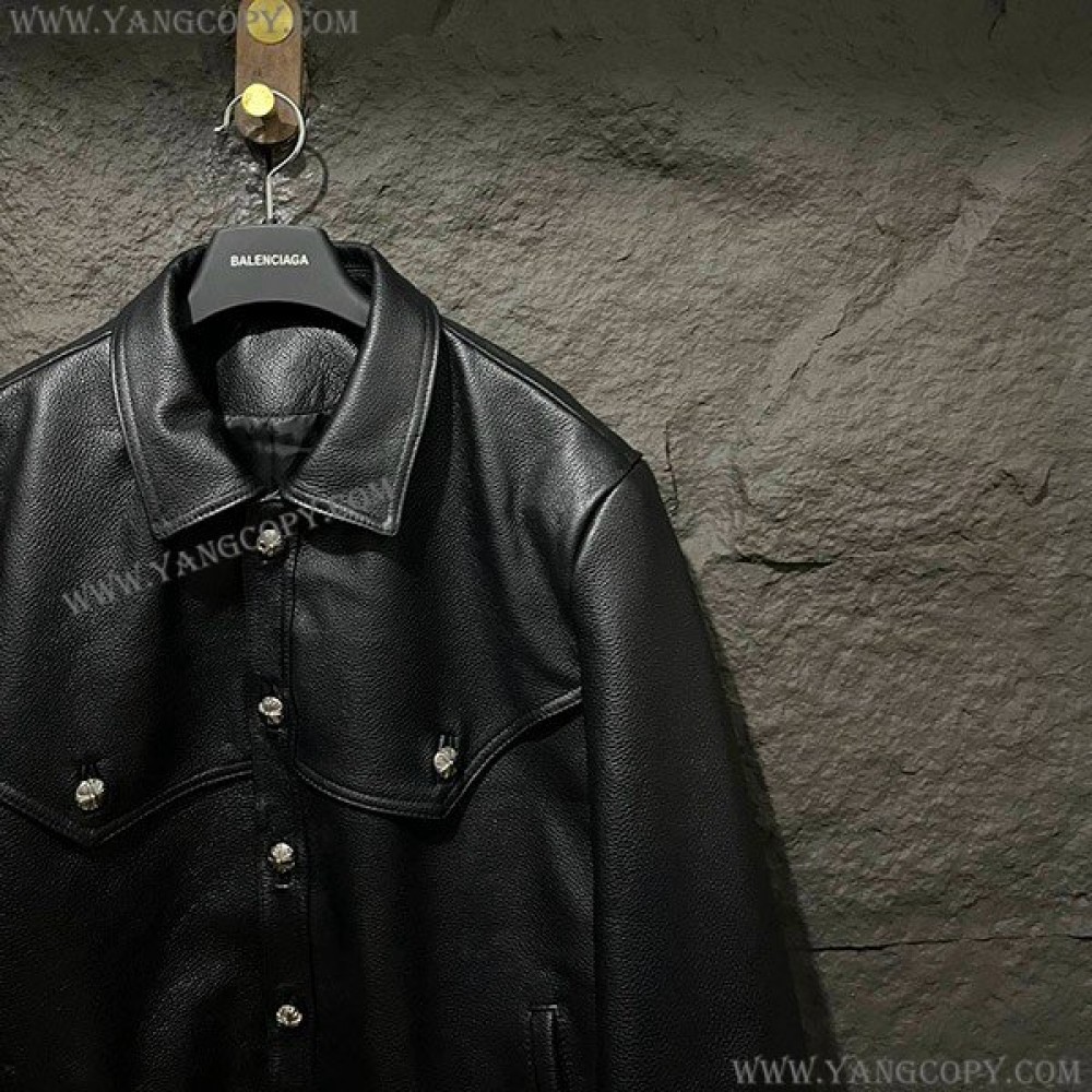 クロムハーツ 偽物 フローラルクロス レザージャケット Blk×Grn Kue10837