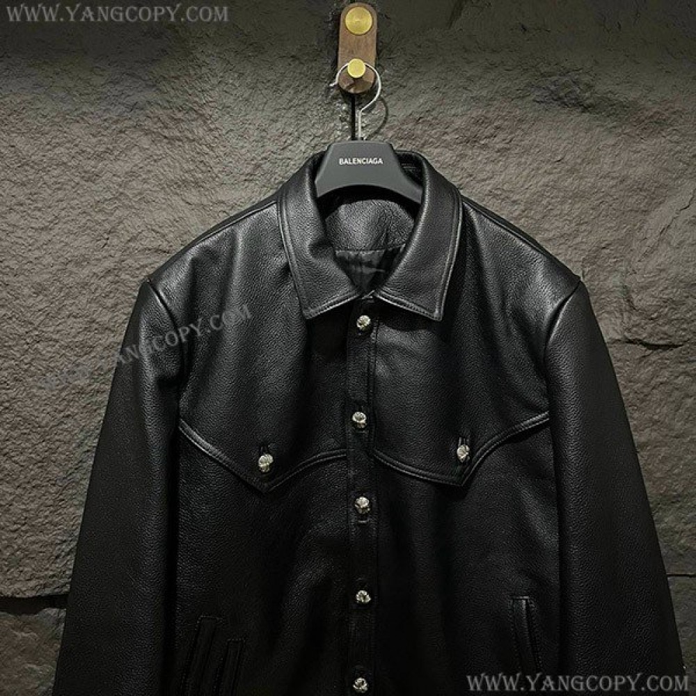 クロムハーツ 偽物 フローラルクロス レザージャケット Blk×Grn Kue10837