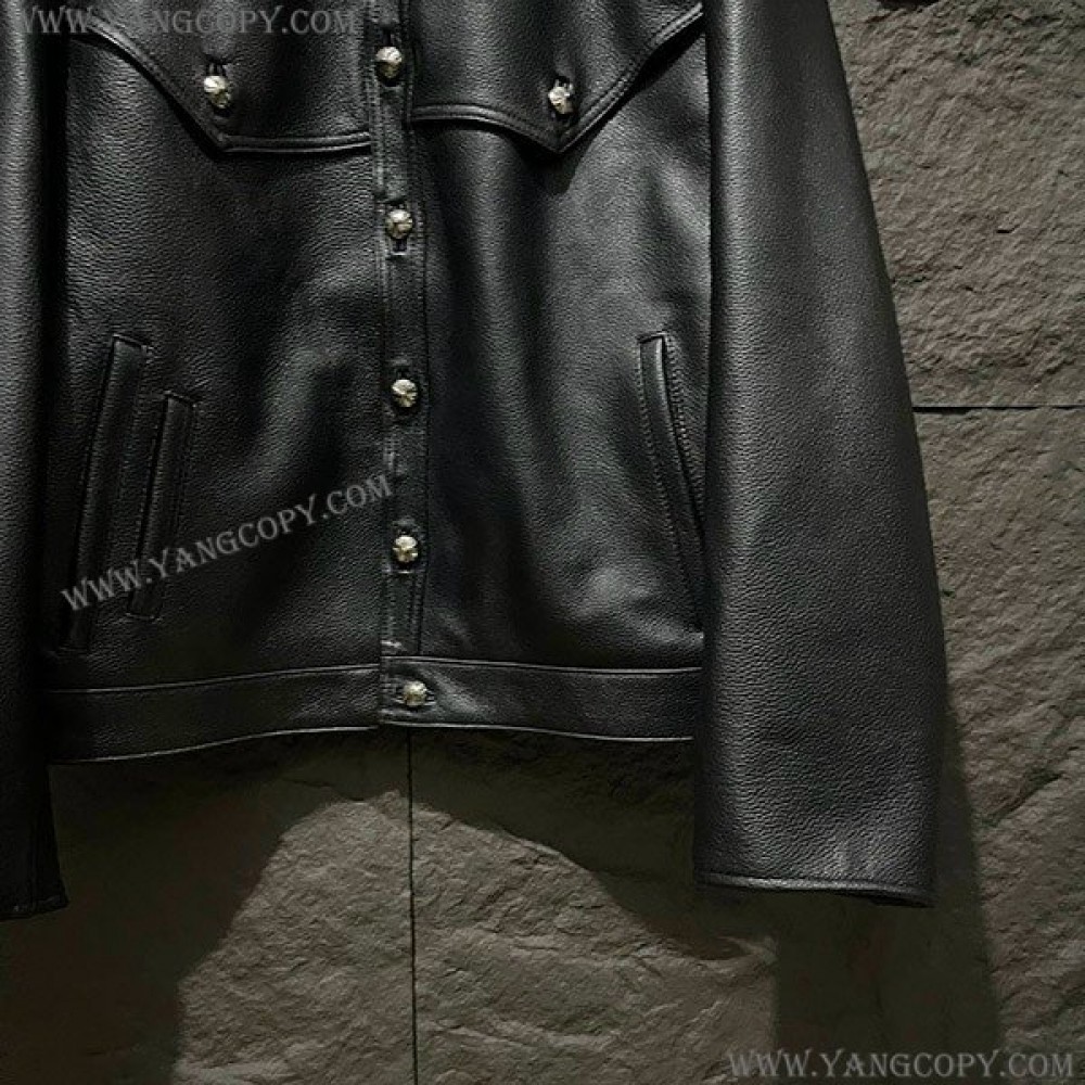 クロムハーツ 偽物 フローラルクロス レザージャケット Blk×Grn Kue10837