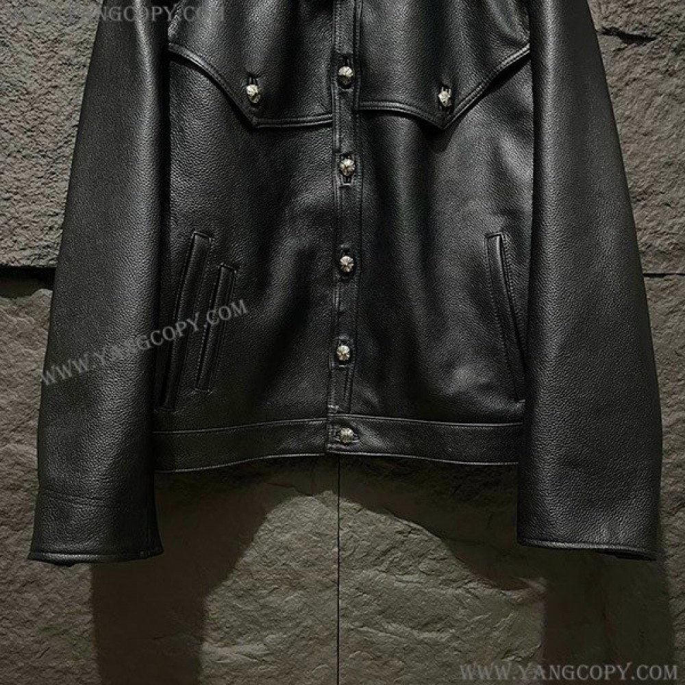 クロムハーツ 偽物 フローラルクロス レザージャケット Blk×Grn Kue10837