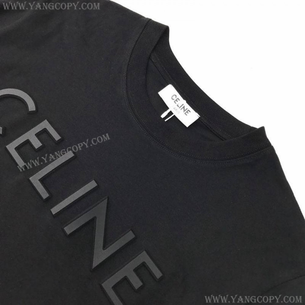 セリーヌ 偽物 ルーズ Tシャツ コットン ブラック Cer62947
