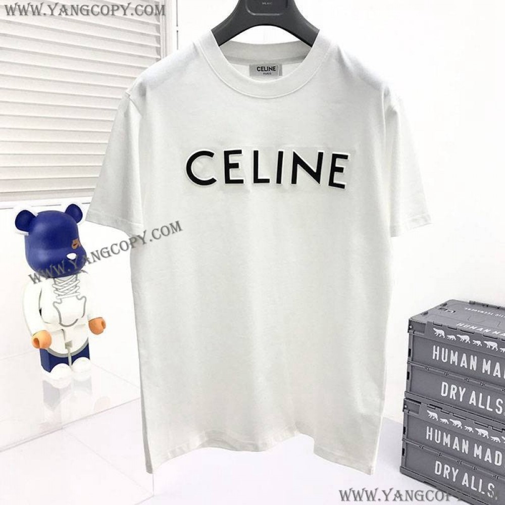 セリーヌ 偽物 ルーズ Tシャツ コットン ホワイト Ced29756