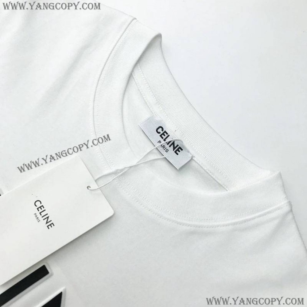 セリーヌ 偽物 ルーズ Tシャツ コットン ホワイト Ced29756