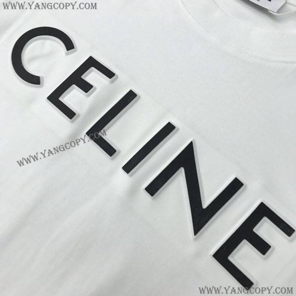 セリーヌ 偽物 ルーズ Tシャツ コットン ホワイト Ced29756