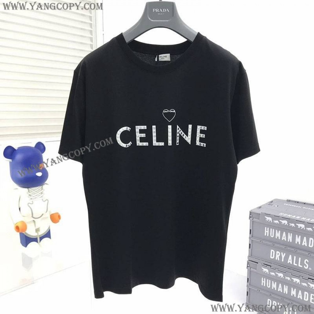 セリーヌ 偽物 アーティストプリント Tシャツ コットン ブラック Cen88935