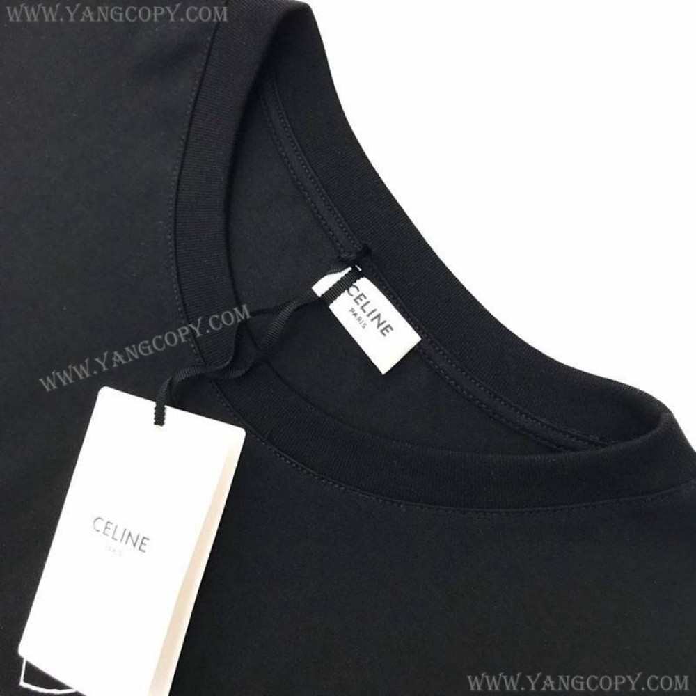 セリーヌ 偽物 アーティストプリント Tシャツ コットン ブラック Cen88935