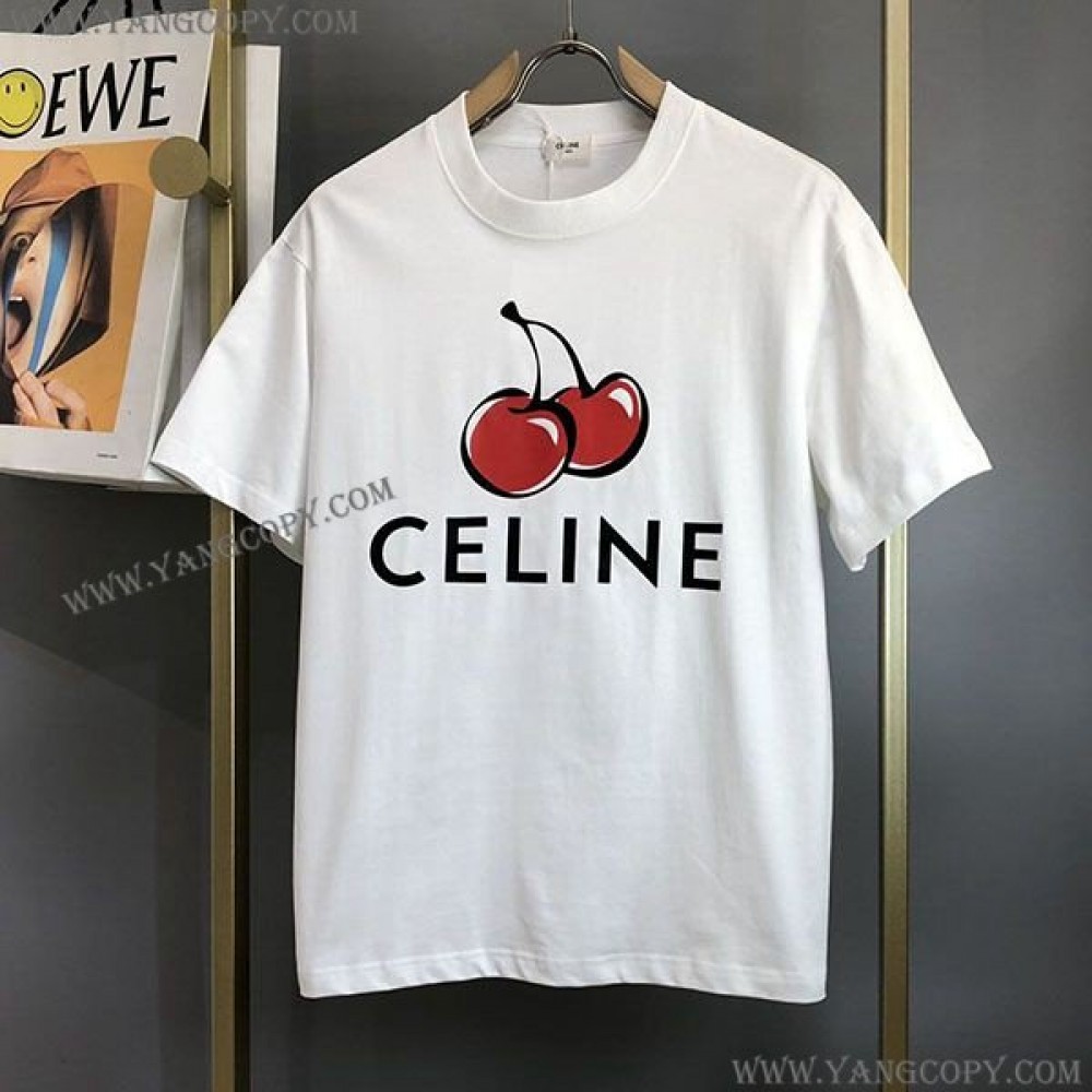 セリーヌ 偽物 ロゴ コットンTシャツ Cew30581