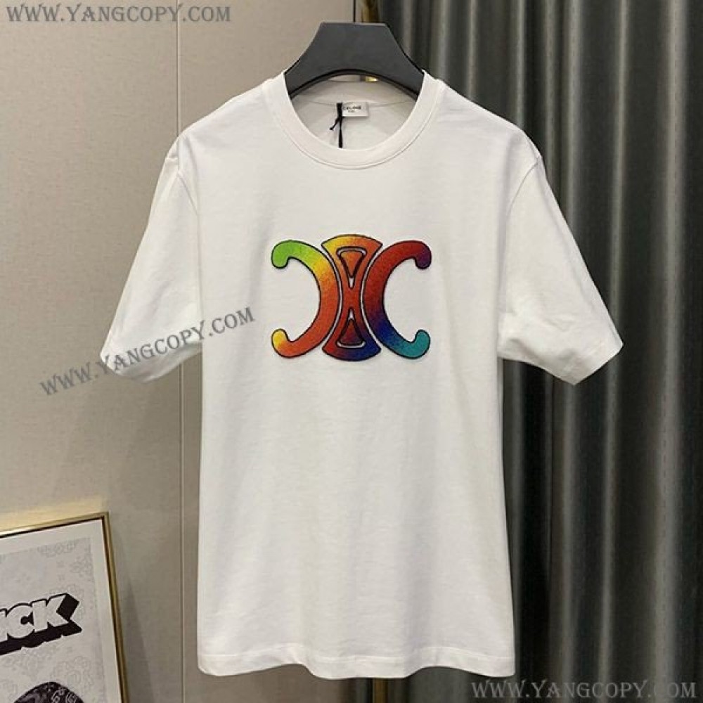 セリーヌ スーパーコピー トリオンフ ロゴ オーバーサイズ Tシャツ ホワイト Cen62027
