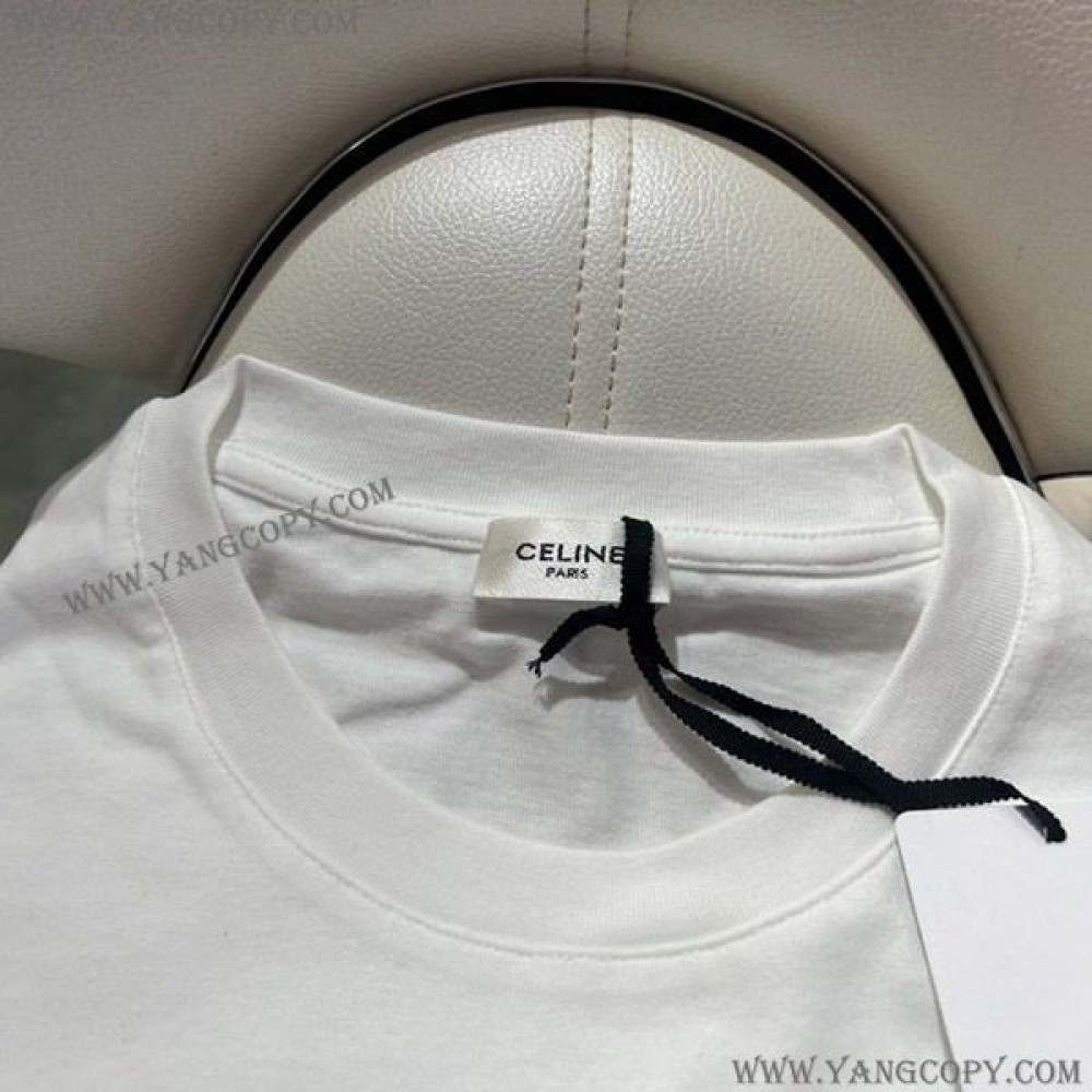セリーヌ スーパーコピー トリオンフ ロゴ オーバーサイズ Tシャツ ホワイト Cen62027