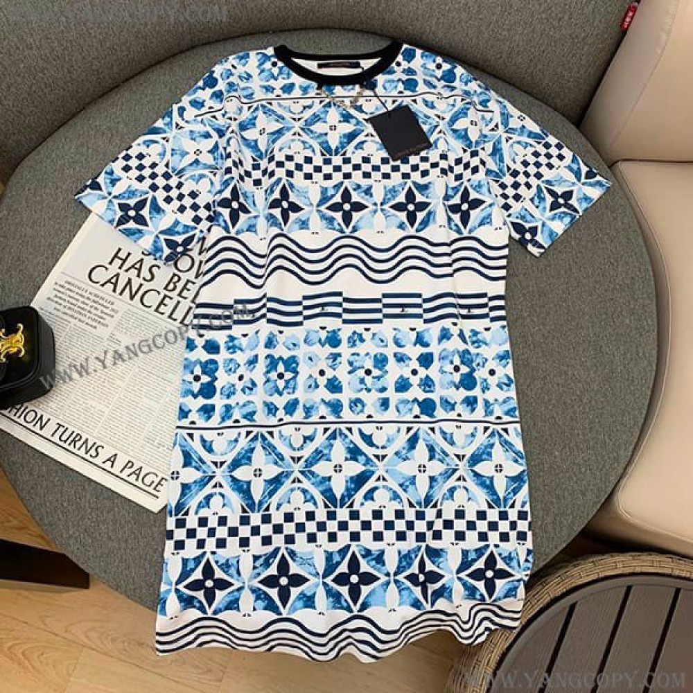 ルイヴィトン スーパーコピー モノグラムタイルプリントTシャツドレス vuk62683