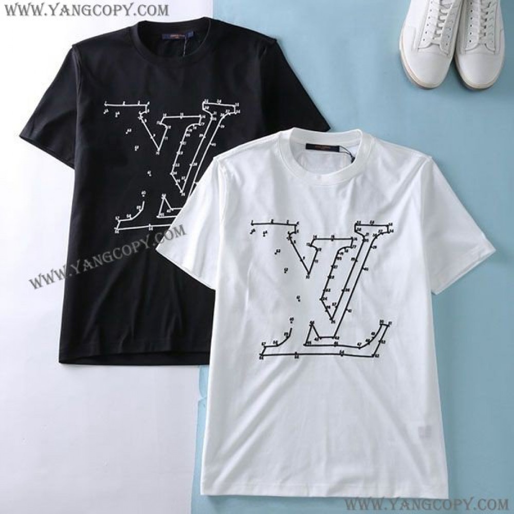 ルイヴィトン コピー LVステッチプリント 刺しゅうTシャツ 2色 vuz90956