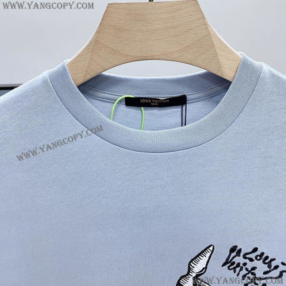 ルイヴィトン コピー ブルー Tシャツ vuy52658