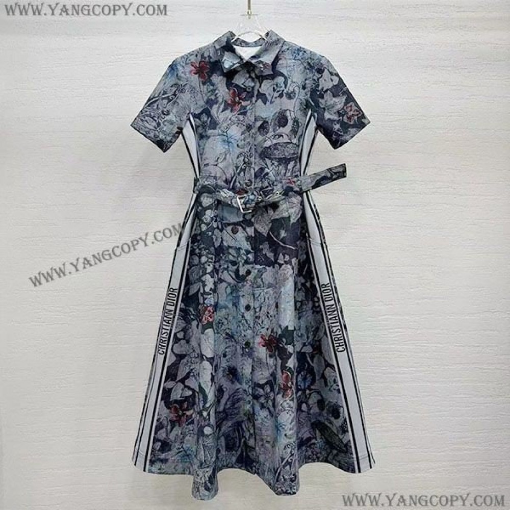 ディオール 偽物 Toile de Jouy柄 コットン 半袖シャツドレス 251R81B3802X1821