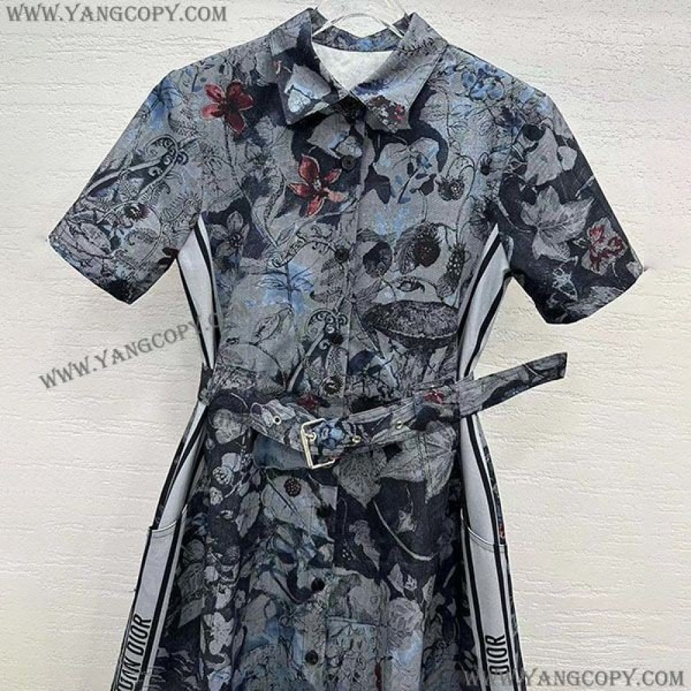 ディオール 偽物 Toile de Jouy柄 コットン 半袖シャツドレス 251R81B3802X1821