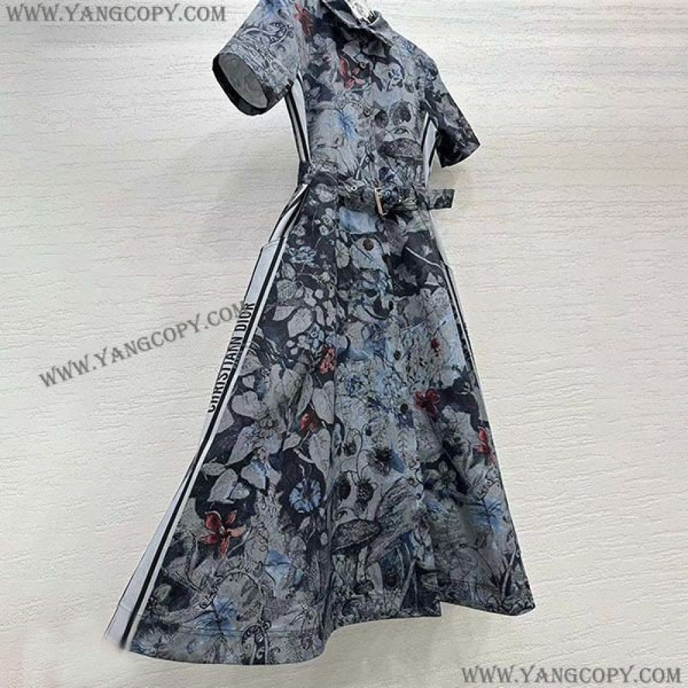 ディオール 偽物 Toile de Jouy柄 コットン 半袖シャツドレス 251R81B3802X1821