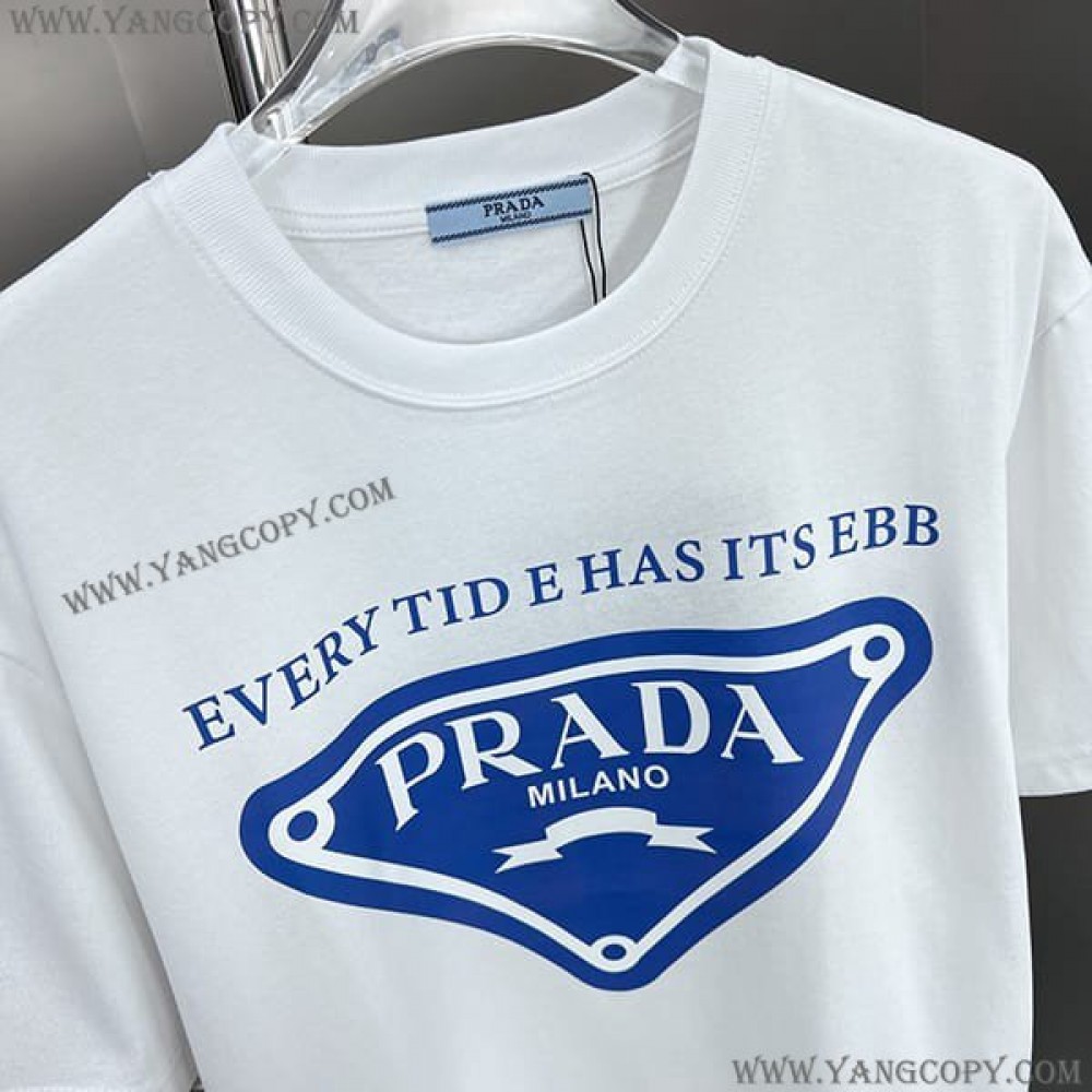 プラダ 偽物 シンプル 刺繍ロゴ コットン Ｔシャツ 2色 pue33533