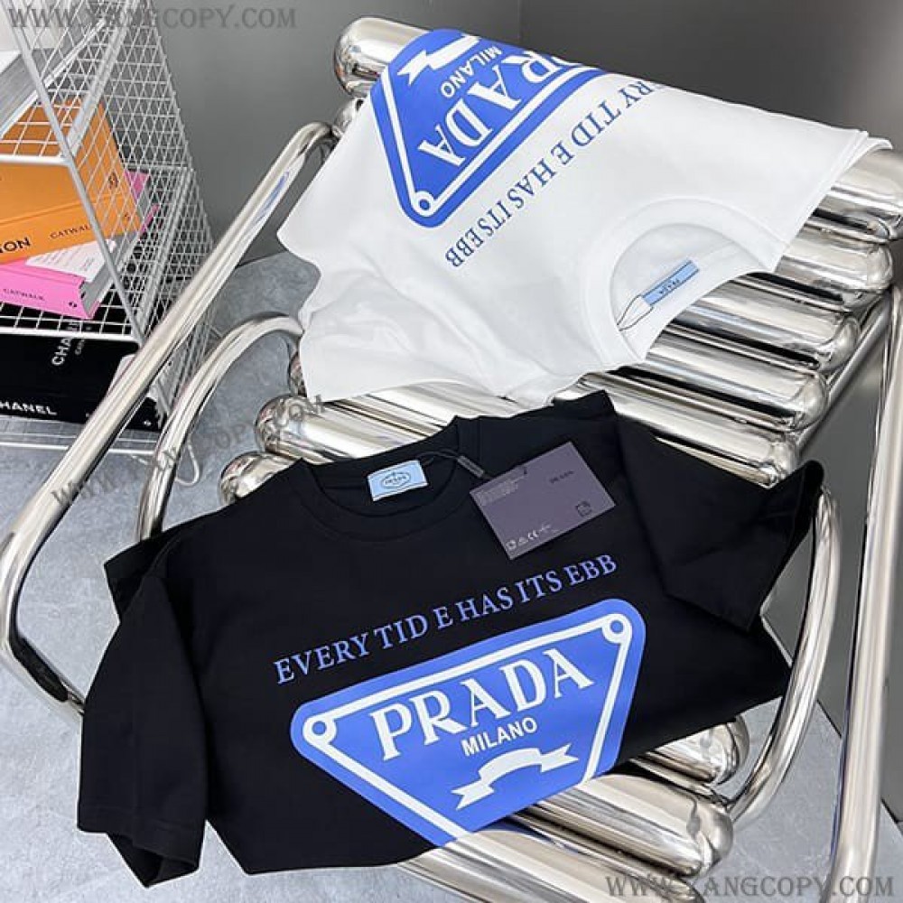 プラダ 偽物 シンプル 刺繍ロゴ コットン Ｔシャツ 2色 pue33533