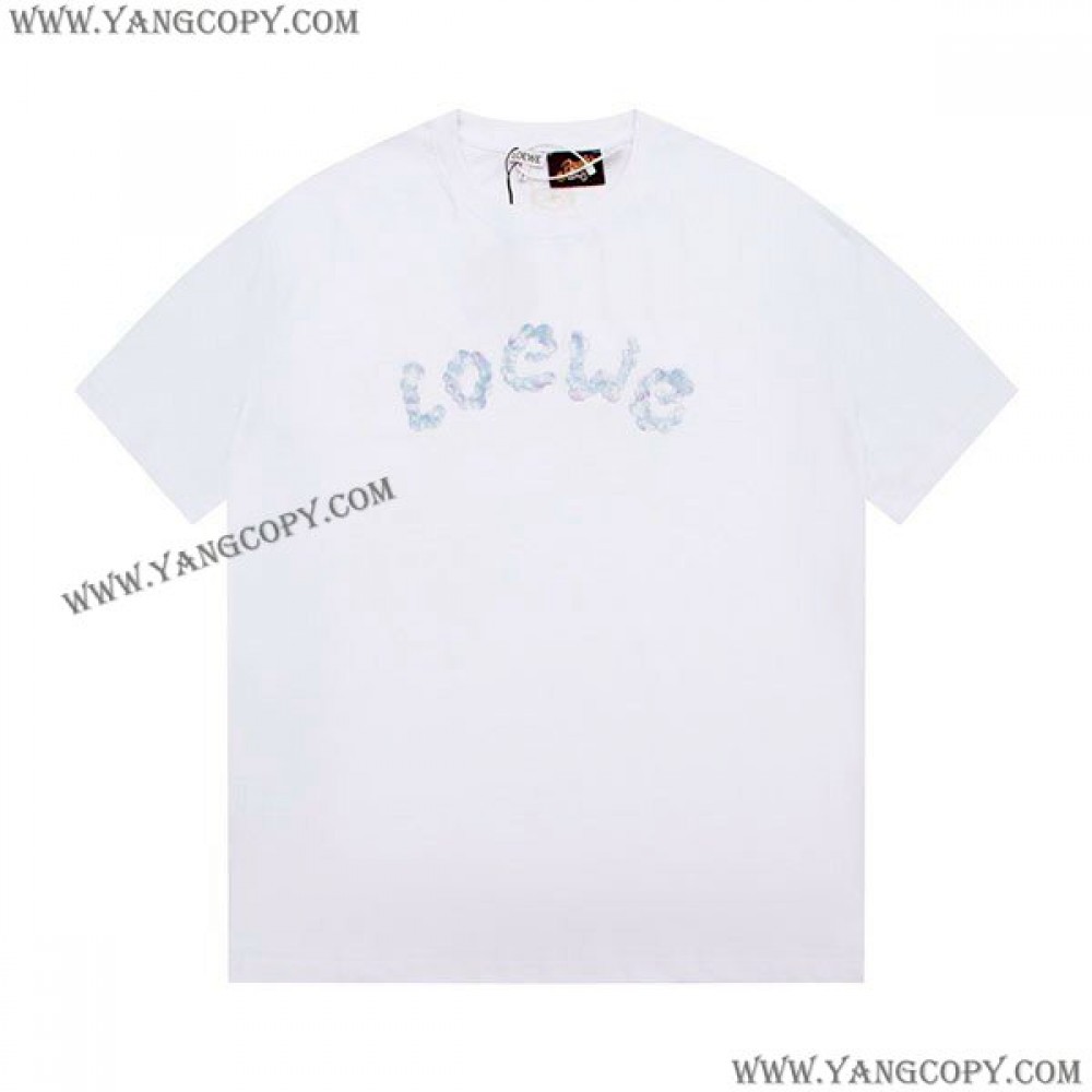 ロエベ コピー  Paulas Ibiza ロゴ コットン Tシャツ 半袖 lou14177