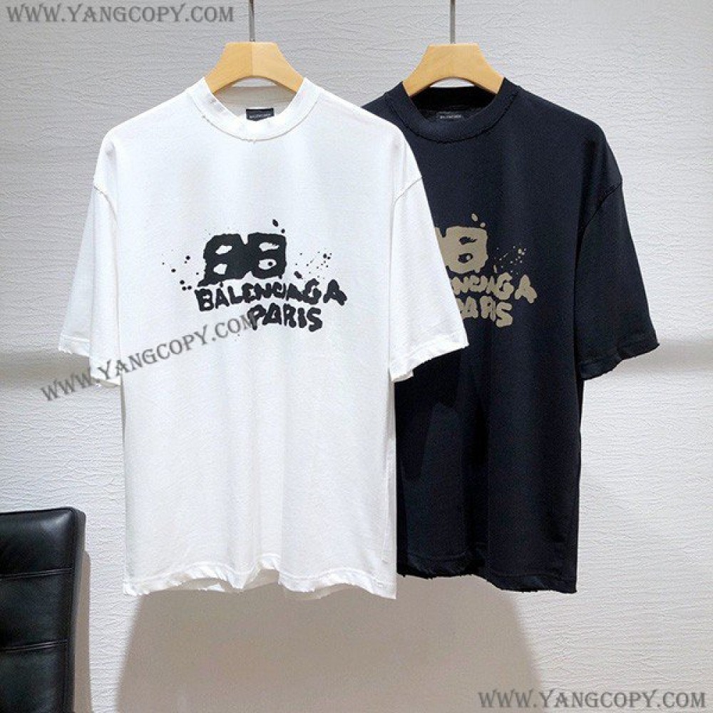 バレンシアガ コピー HAND DRAWN BB ICON Tシャツ 2色 bab68188