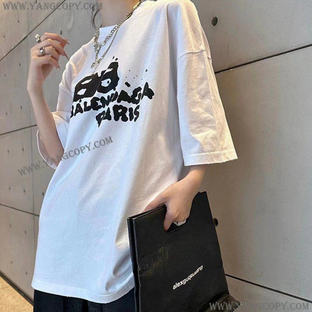 バレンシアガ コピー HAND DRAWN BB ICON Tシャツ 2色 bab68188