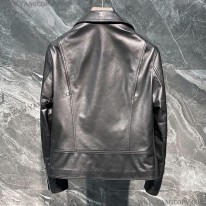 ロエベ 偽物  ブラックレザー ジップ オーバージャケット lot56692