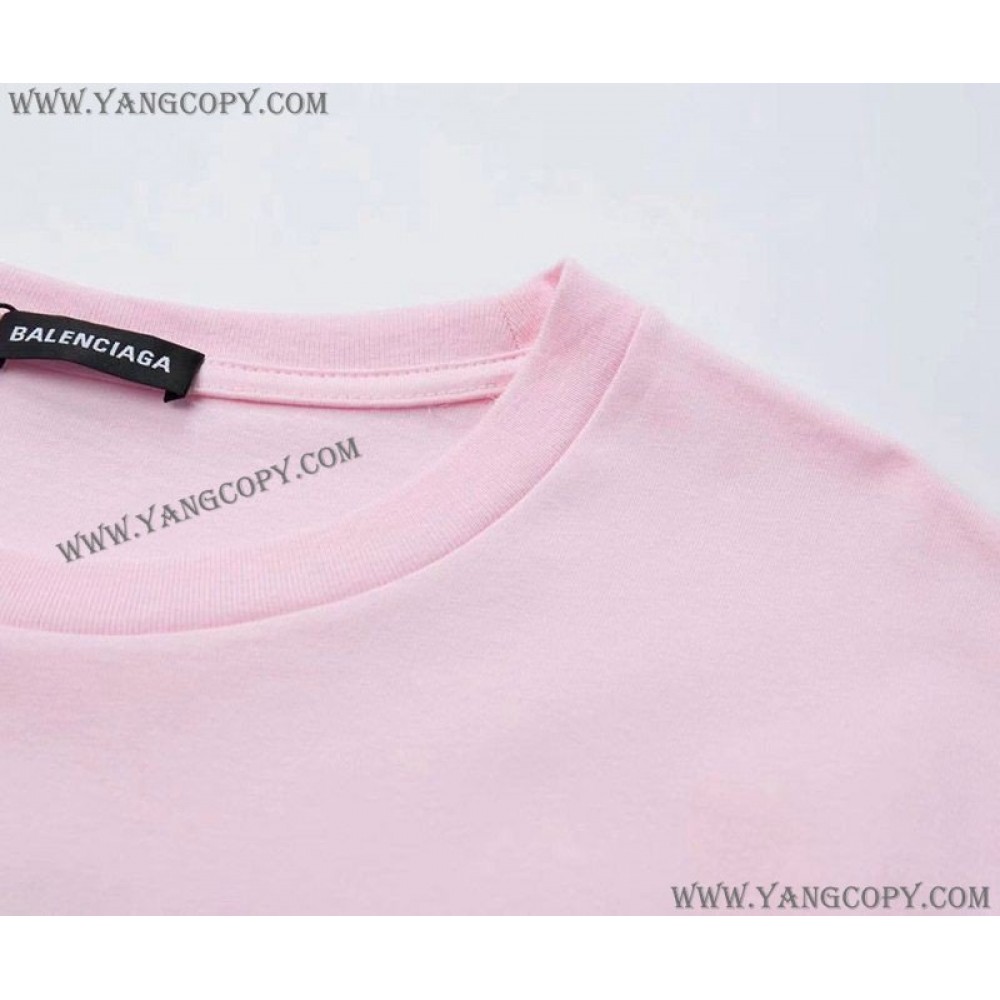 バレンシアガ 偽物 CREWロゴ Tシャツ ピンク bad01870