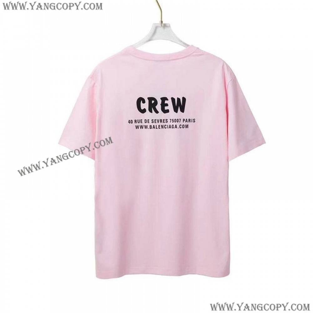 バレンシアガ 偽物 CREWロゴ Tシャツ ピンク bad01870