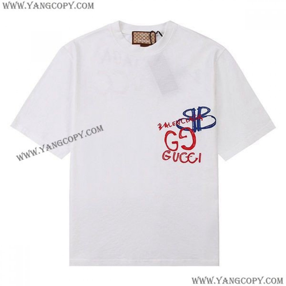 グッチ バレンシアガ スーパーコピー コラボ ロゴ ホワイトTシャツ gut01192