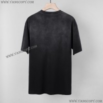 バレンシアガ スーパーコピー ロゴダメージブラックコットン クルーネックTシャツ baq77545