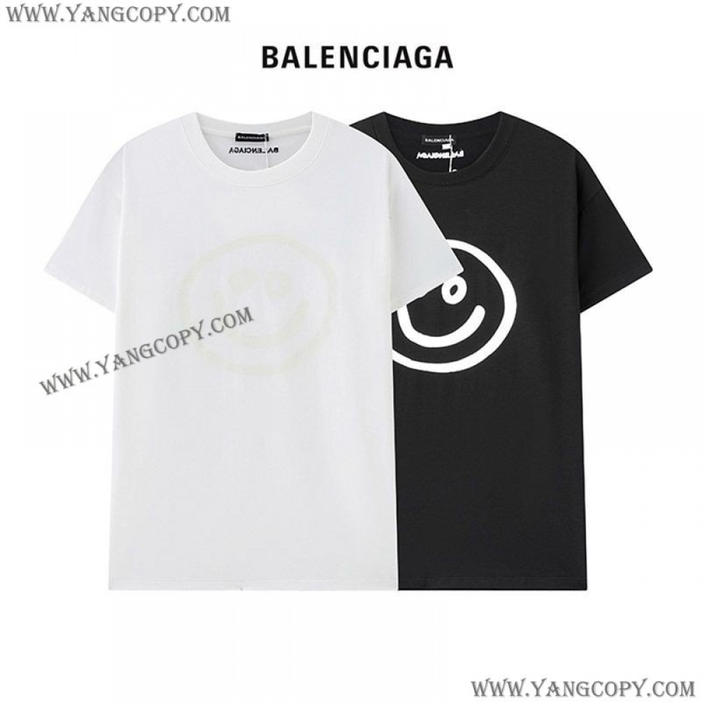 バレンシアガ 偽物 スマイリープリント Tシャツ 2色 bar71195