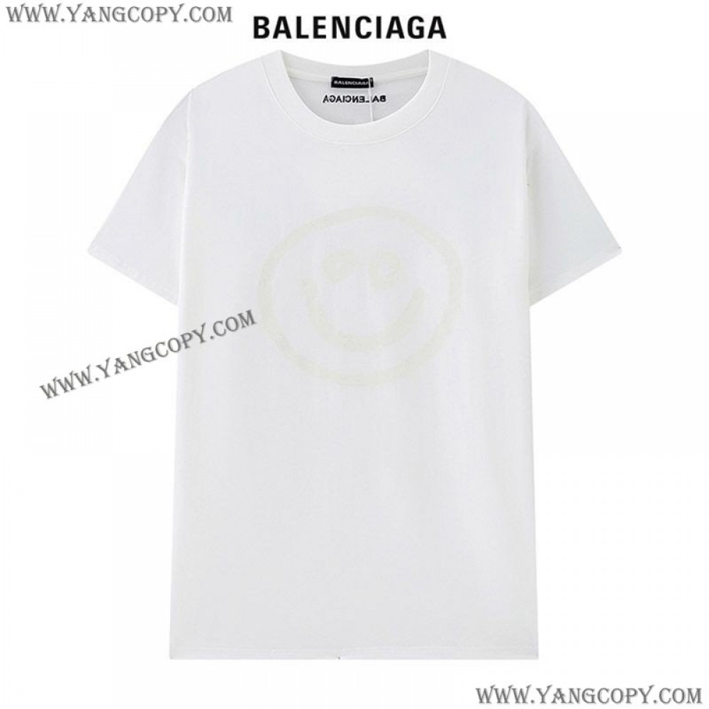 バレンシアガ 偽物 スマイリープリント Tシャツ 2色 bar71195
