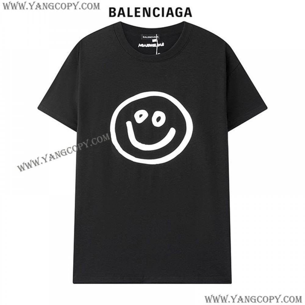 バレンシアガ 偽物 スマイリープリント Tシャツ 2色 bar71195