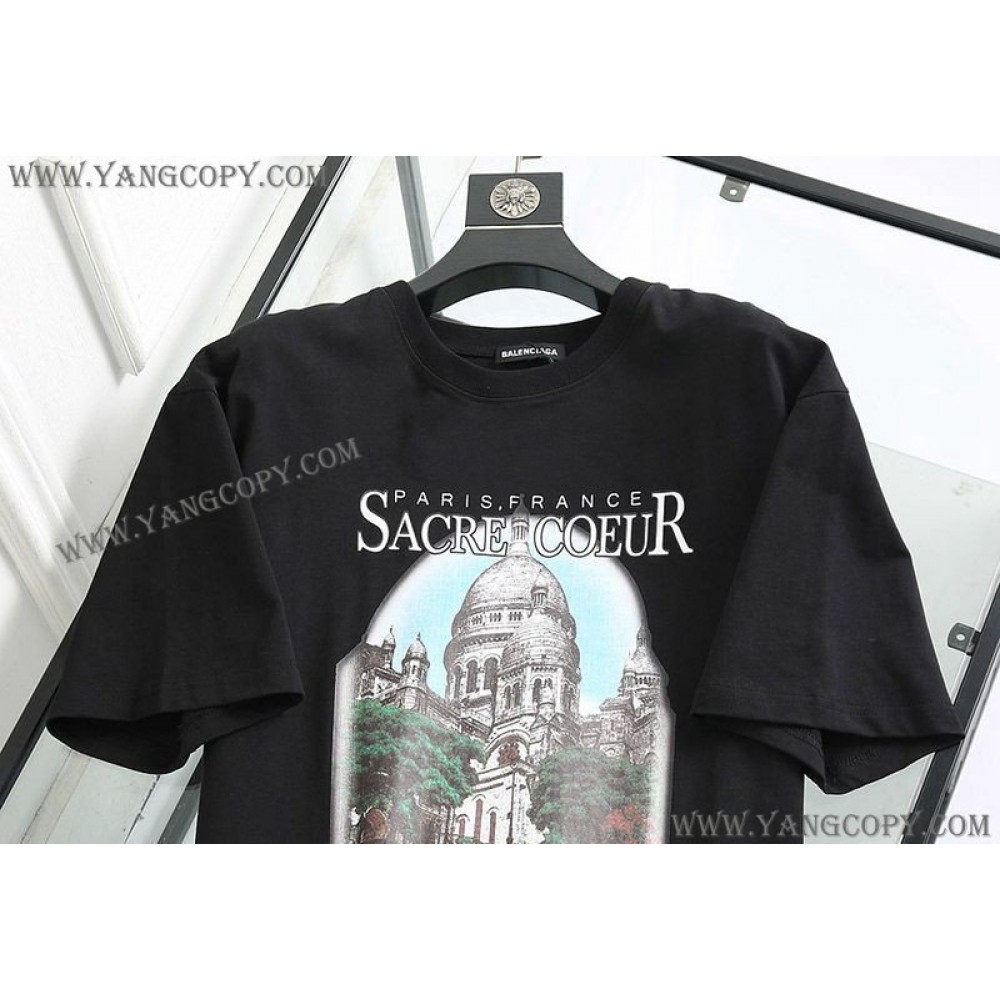 バレンシアガ スーパーコピー クルーネック Tシャツ SACRE COEUR ブラック bar35088
