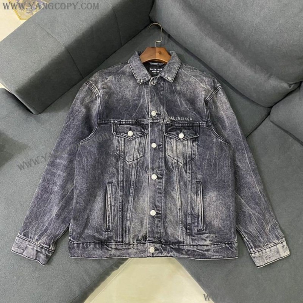 バレンシアガ 偽物 Drip Peace Large Fit ジャケット ストーンウォッシュ ブラックデニム bau61029