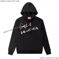 グッチ×バレンシアガ 偽物 ブラック ロゴ コットン パーカー guq23810