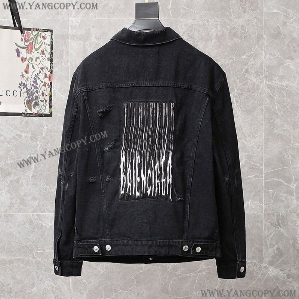 バレンシアガ 偽物 Barcode Large Fit ジャケット ブラックデニム bax80679