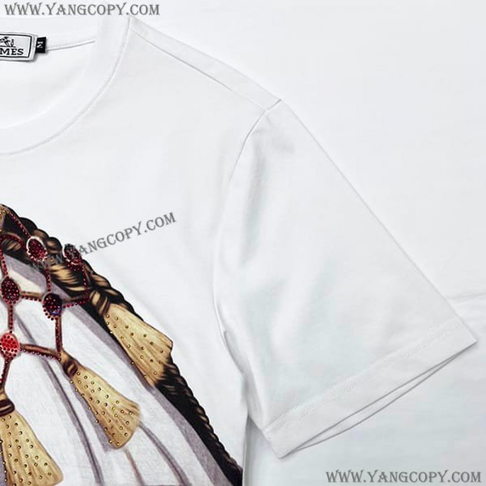 エルメス コピー 半袖 Tシャツ H刺繍 コットン 2色 ery35709