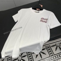 ミュウミュウ 偽物 刺繍入りコットンTシャツ myf59063