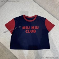 ミュウミュウ コピー フロントロゴが可愛い ロゴ刺繍入りジャージーTシャツ myc47805