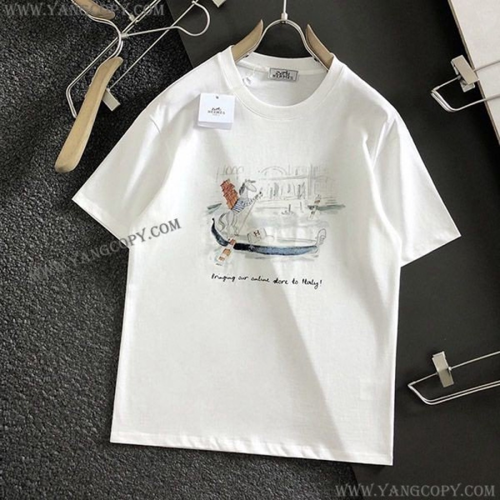 エルメス 偽物 半袖 Tシャツ H刺繍 コットン erq96470