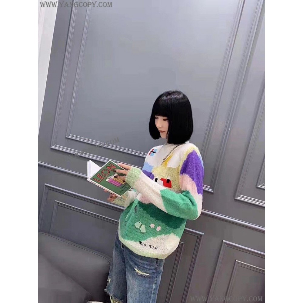 ミュウミュウ 偽物 オーバーサイズロゴモヘアセーター myk82366