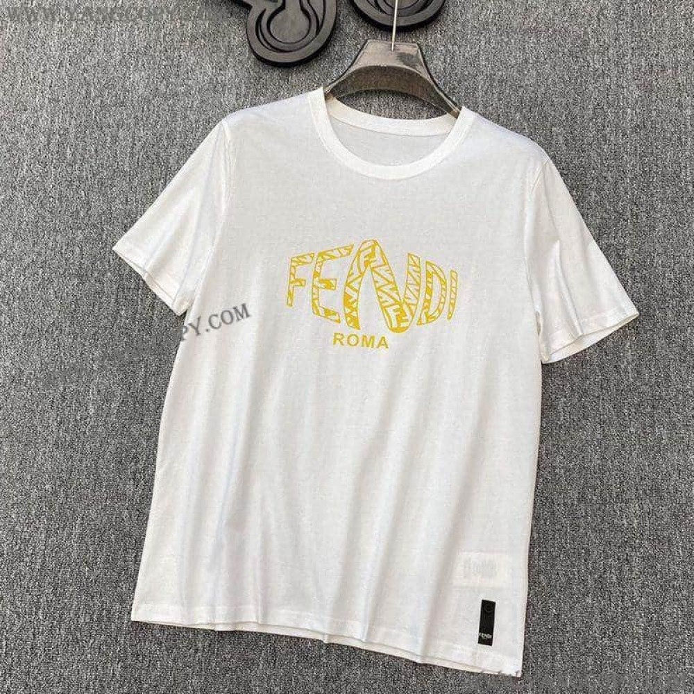 フェンディ コピー ROMA ロゴ クルーネック Tシャツ feq97004