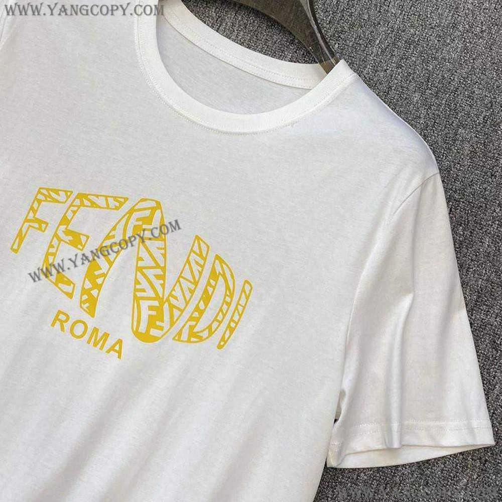 フェンディ コピー ROMA ロゴ クルーネック Tシャツ feq97004