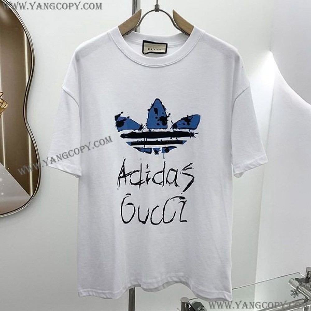 adidas x グッチ 偽物 コットン Tシャツ gui13594